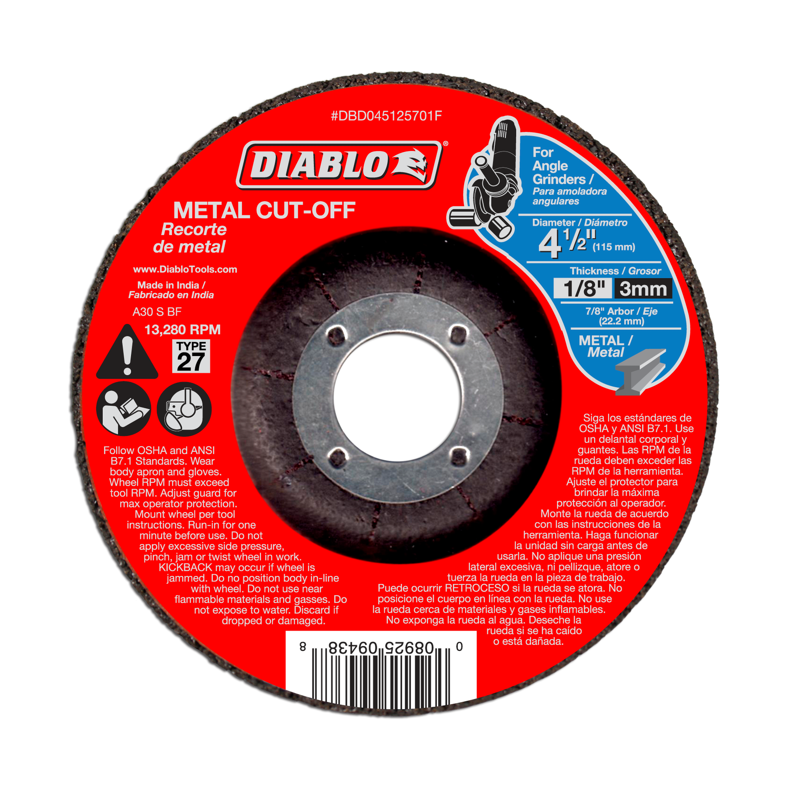 Diablo DBD045125701F 4-1/2" Type 27 Metal Cut-Off Disc