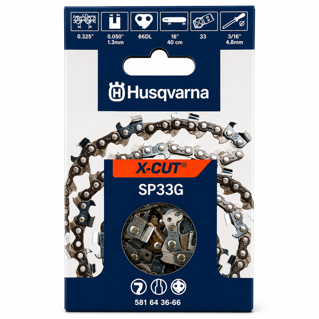 Husqvarna X-Cut SP33G-66 16" Chainsaw Chain – .325" PIXEL Pitch, .050" Gauge, 66 Drive Links – 581643666
