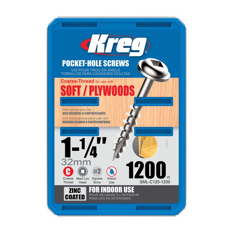 Kreg SML-C125-1200 No. 8 X 1-1/4 in. L Square Zinc-Plated Coarse Pocket-Hole Screw 1200 pk