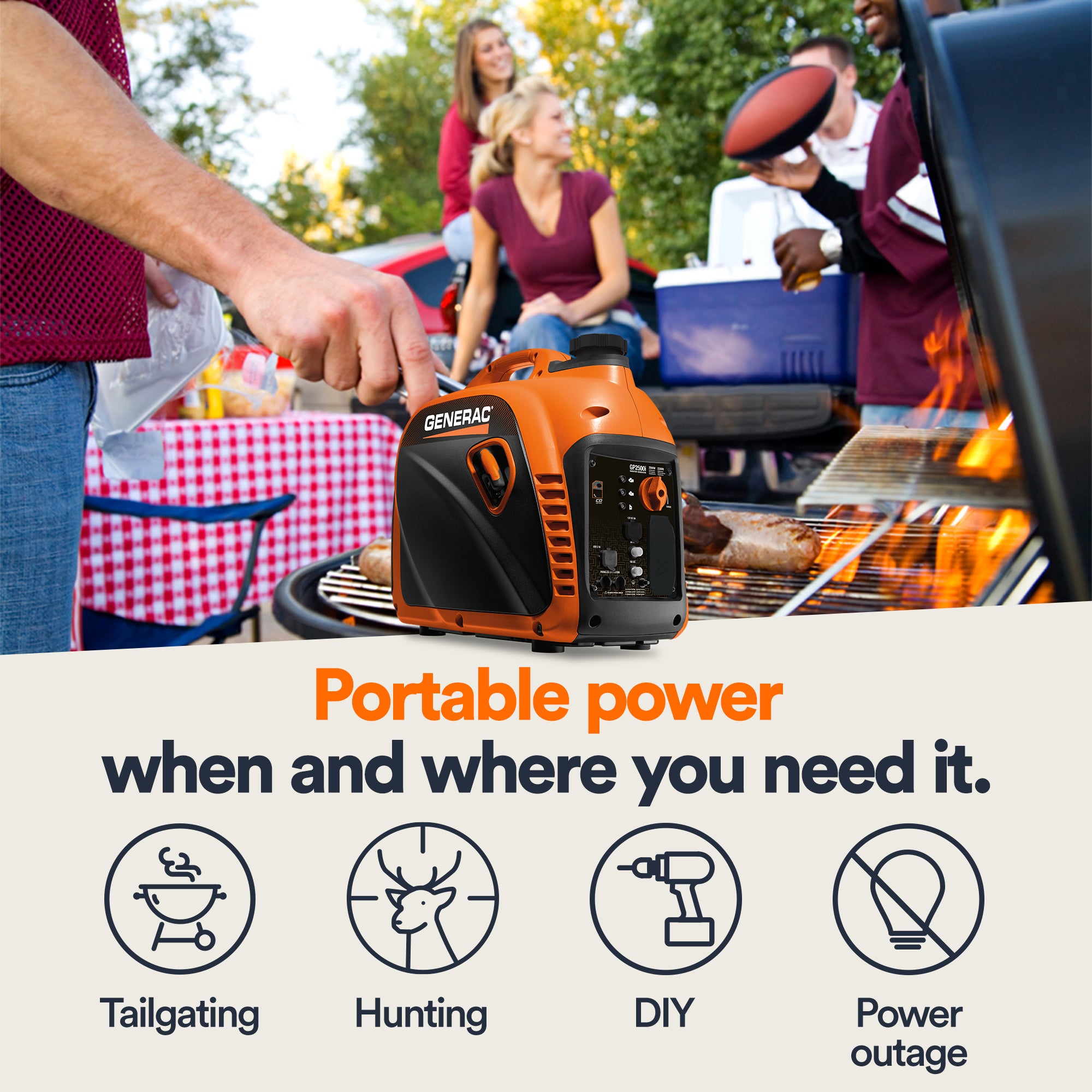 Generac Portable Inverter Generator, 2500i |With COsense 50ST