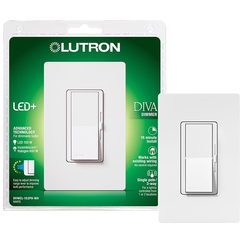 Lutron DVWCL-153PH-WH Diva White 150 W 3-Way Dimmer Switch 1 pk