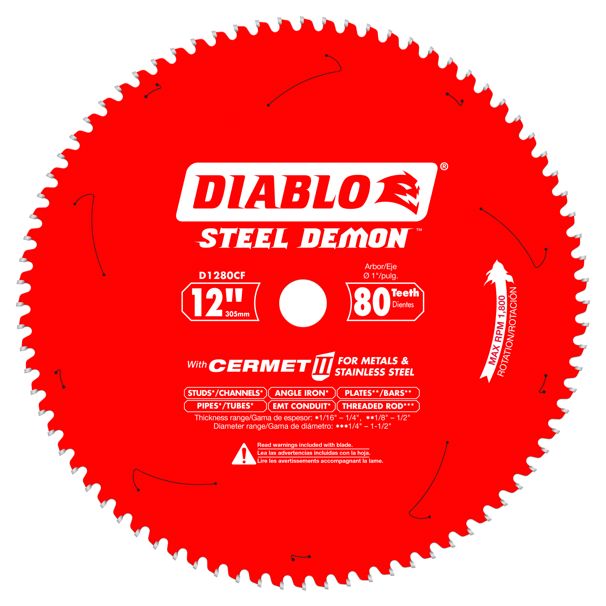 Diablo D1280CF 12" x 80-Teeth Steel Demon™ Cermet II Saw Blade for Thin Metal
