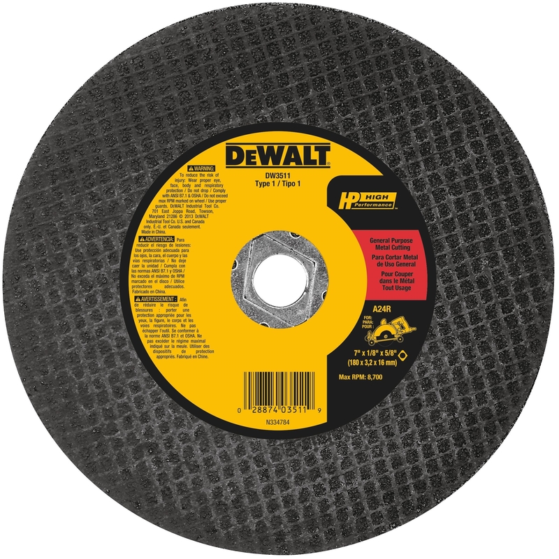 Dewalt DW3511 High Performance 7 in. D X 5/8 in. X 1/8 in. thick Aluminum Oxide Metal Cutting Saw Blade 1 p