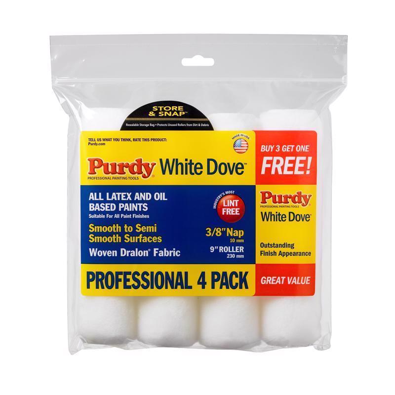 Purdy 14B863400 White Dove Woven Fabric 9 in. W X 3/8 in. Paint Roller Cover 4 pk