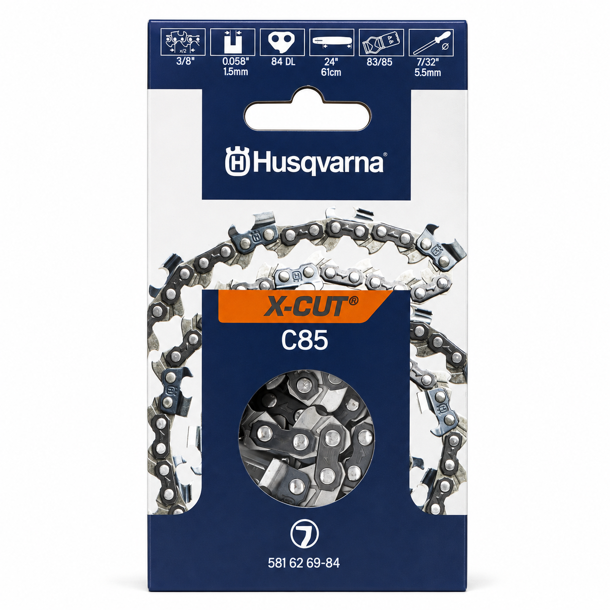 Husqvarna OEM 581626984 X-CUT C85-84 24" Professional Chainsaw Chain – 3/8" Pitch, .058" Gauge, 84 Drive Links – Full Chisel