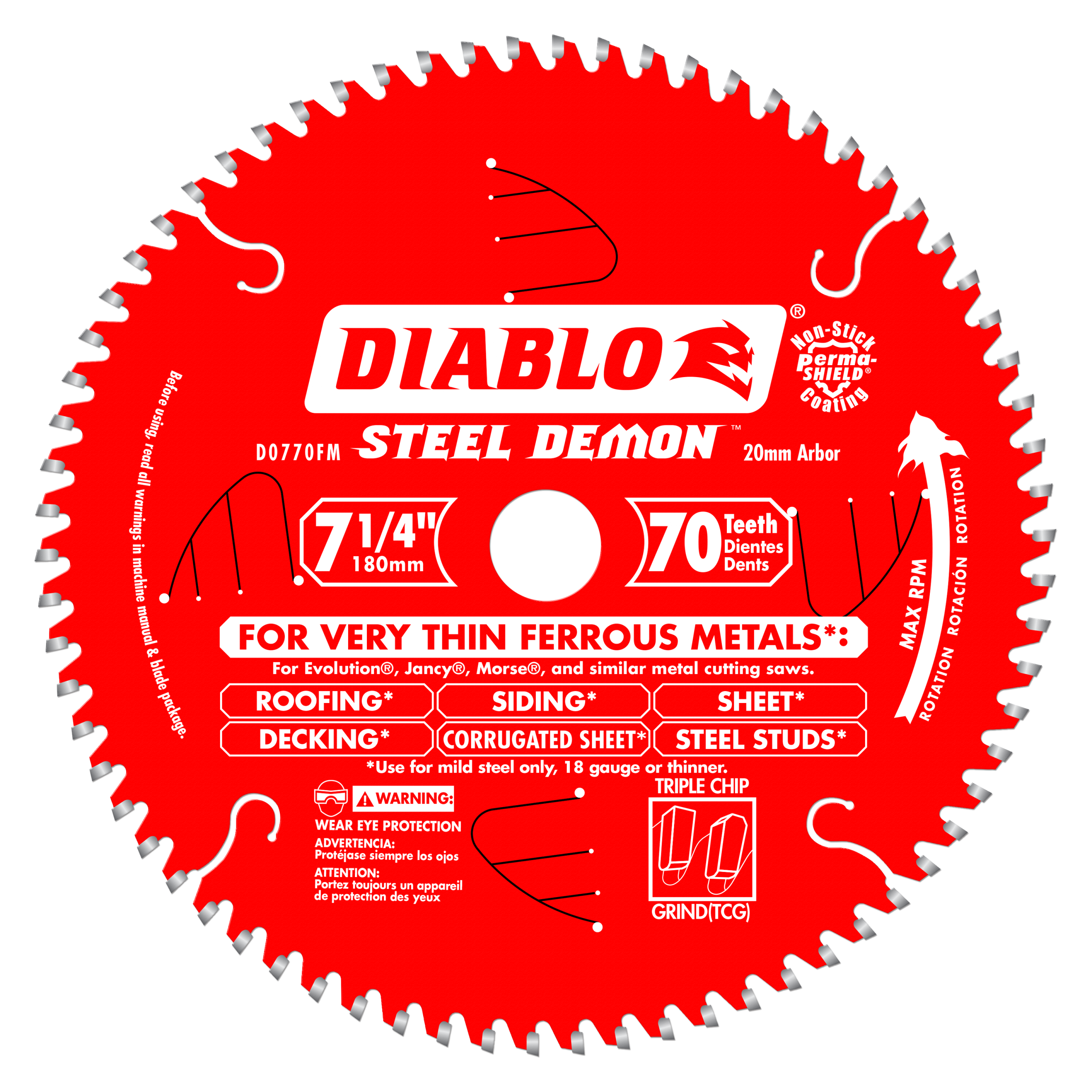 Diablo D0770FM 7" x 70-Teeth Steel Demon™ Saw Blade for Thin Metal
