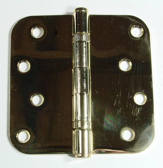 4" Inch With 5/8" Inch Radius Bright Brass Ball Bearing Door Hinges - 2 Pack