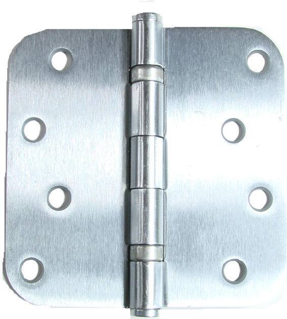 4" Inch With 5/8" Inch Radius Satin Chrome Ball Bearing Door Hinges - 2 Pack