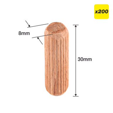 Trend Wooden Dowels, 5/16 x 1-3/16 Inch, 200 Pack, Beechwood with Full-Length Glue Grooves, FSC Certified, DWL/8X30/200