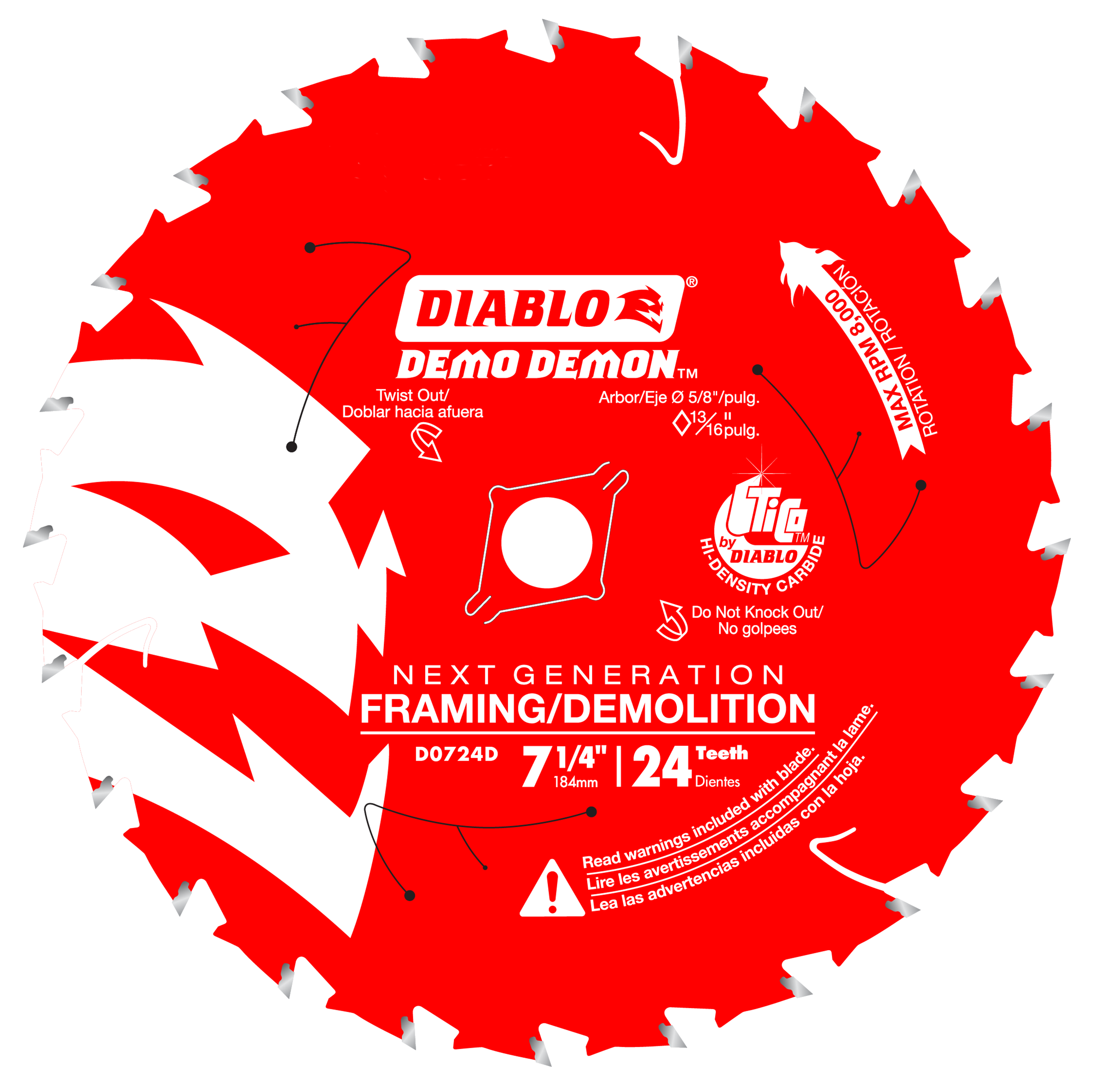 Diablo D0724DA 7-1/4" x 24-Teeth Demo Demon™ Framing/Demolition Saw Blade for Wood