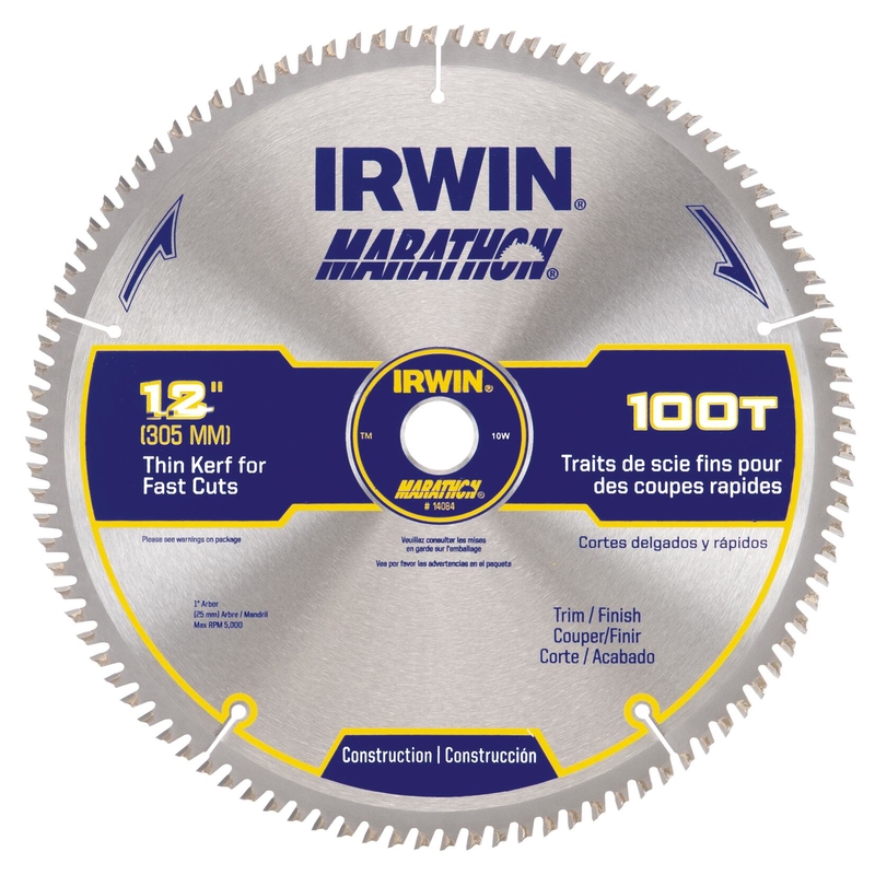 Irwin 14084 Marathon 12 in. D X 1 in. Carbide Circular Saw Blade 100 teeth 1 pk