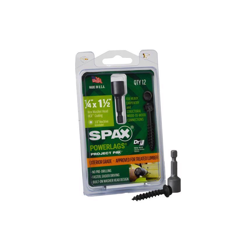 Spax 45718207004043 PowerLags 1/4 in. X 1-1/2 in. L Washer High Corrosion Resistant Carbon Steel Lag Screw 12 pk