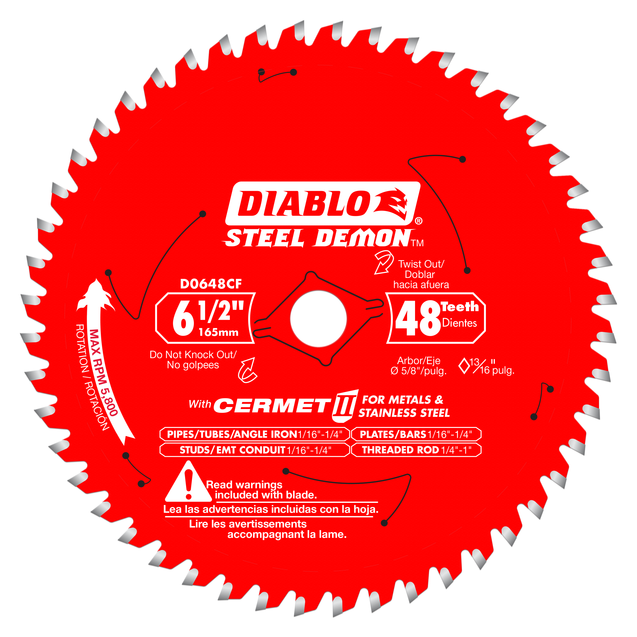 Diablo D0648CFA 6-1/2" x 48-Teeth Steel Demon™ Cermet II Saw Blade for Medium Metal