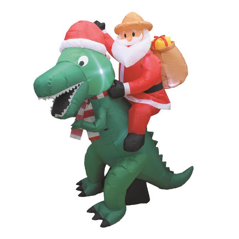 A Holiday Company CH19088-180 Jurassic Santa LED Dinosaur with Santa 6 ft. Inflatable