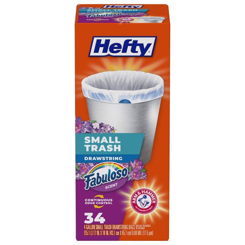 Hefty E88542 4 gal Fabuloso Trash Bags Drawstring 34 pk