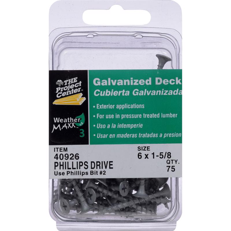 Hillman 40926 Project Center No. 6 Ga. X 1-5/8 in. L Gray Phillips Bugle Head Deck Screws 75 pk