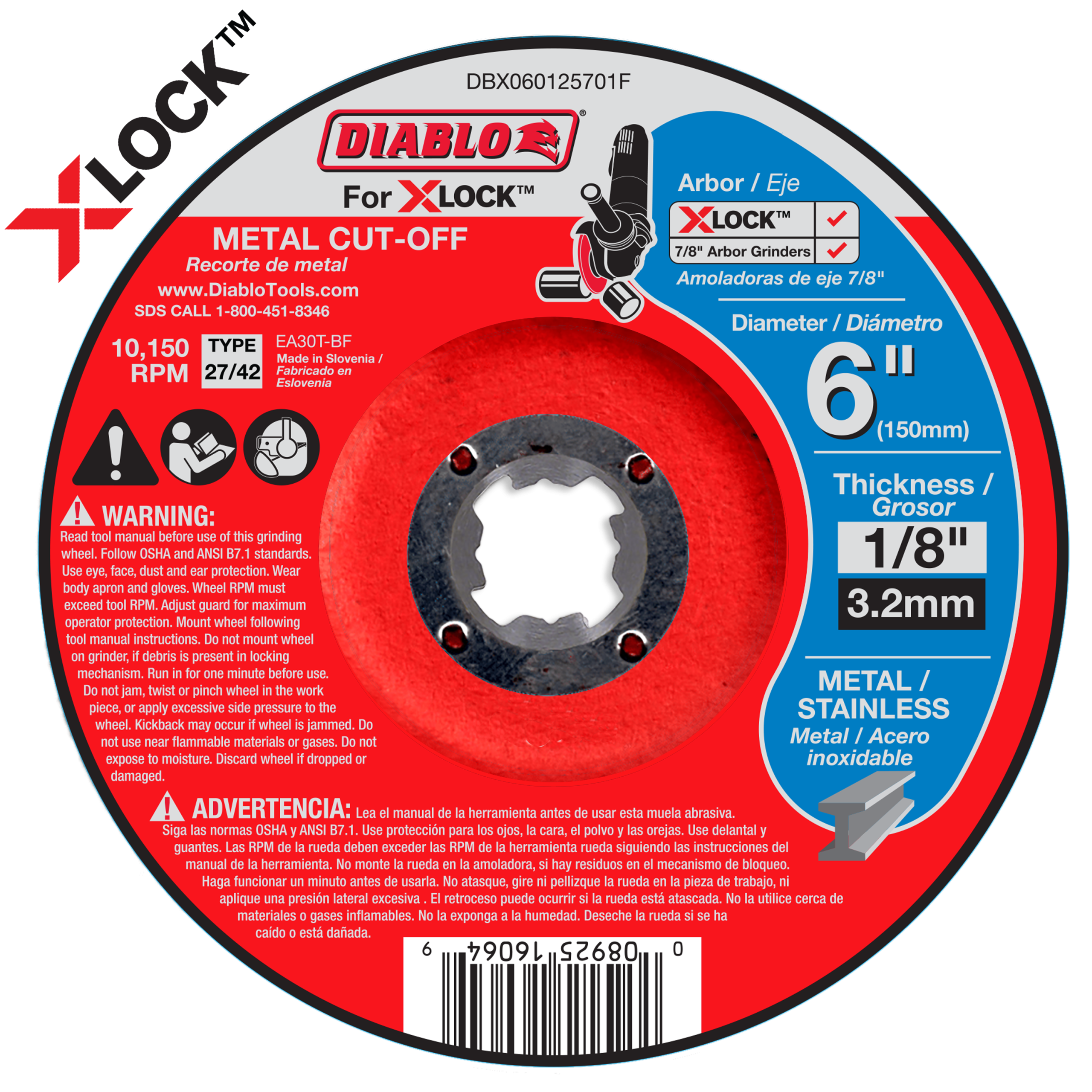 Diablo DBX060125701F 6" Type 27/42 Metal Cut-Off Disc for X-Lock and All Grinders