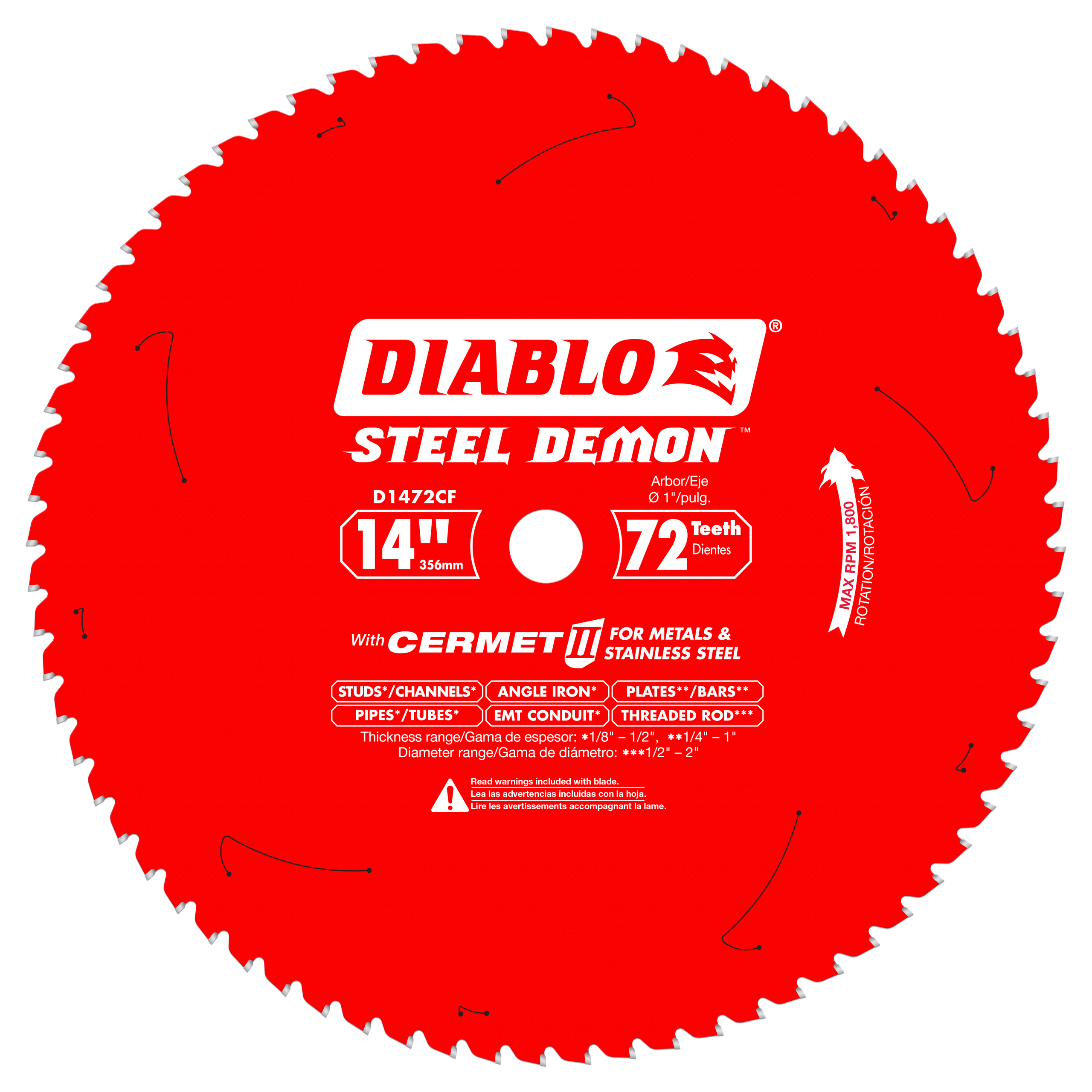 Diablo D1472CF 14 in x 72 Tooth Steel Demon Cermet Metal and Stainless Steel Cutting Saw Blade