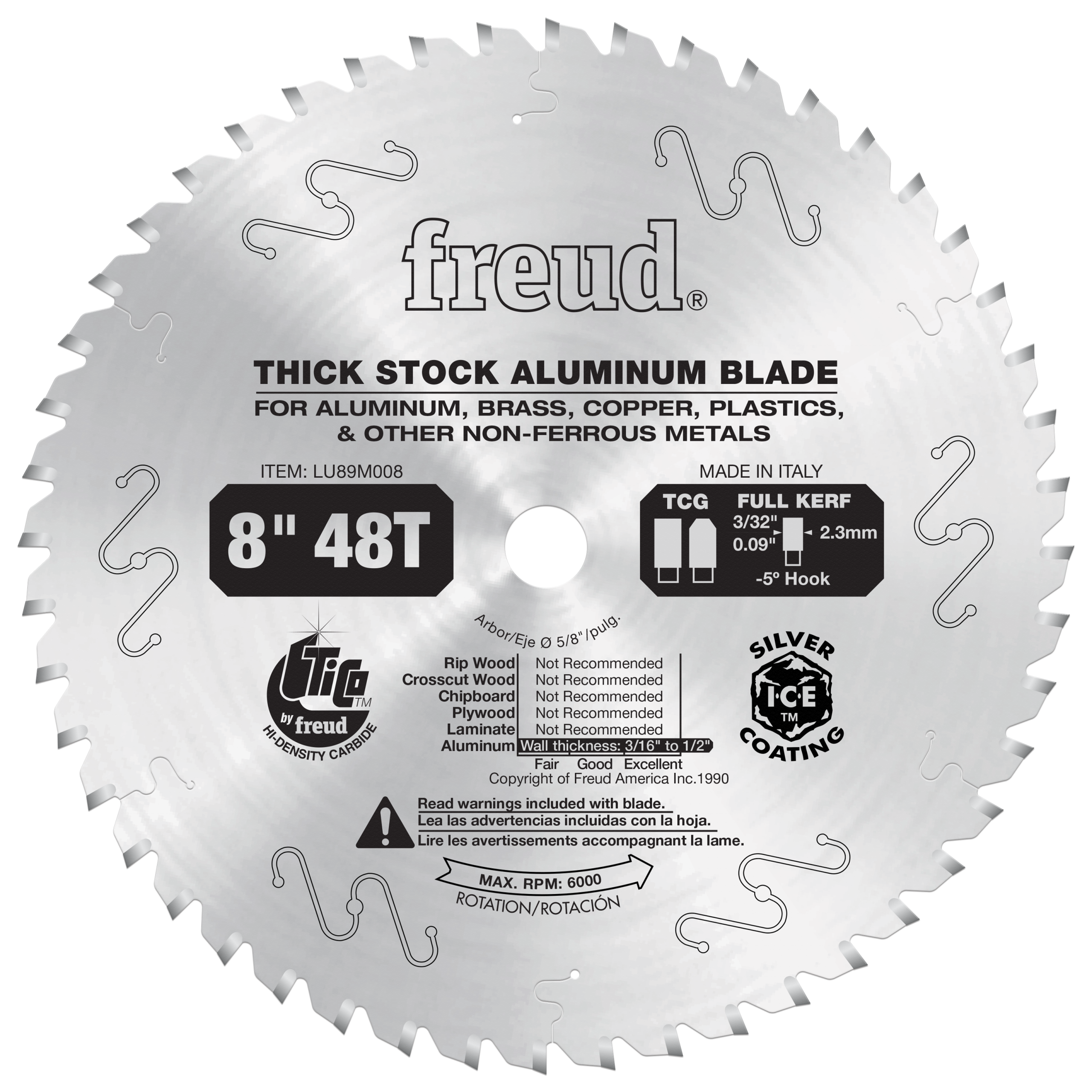 Freud LU89M008 8" Thick Stock Aluminum Metal Blade