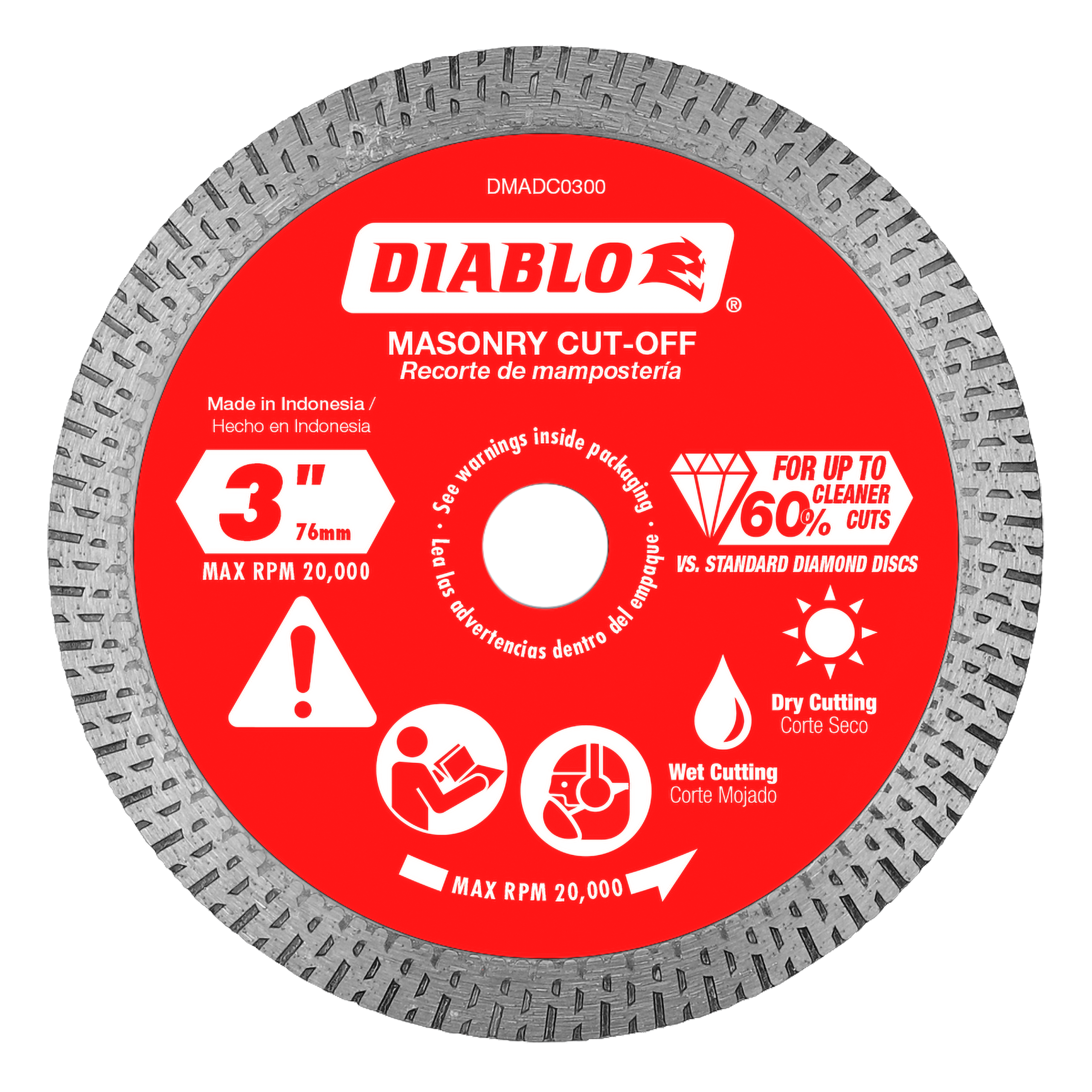 Diablo DMADC0300 3" Diamond Continuous Rim Masonry Cut-Off Disc