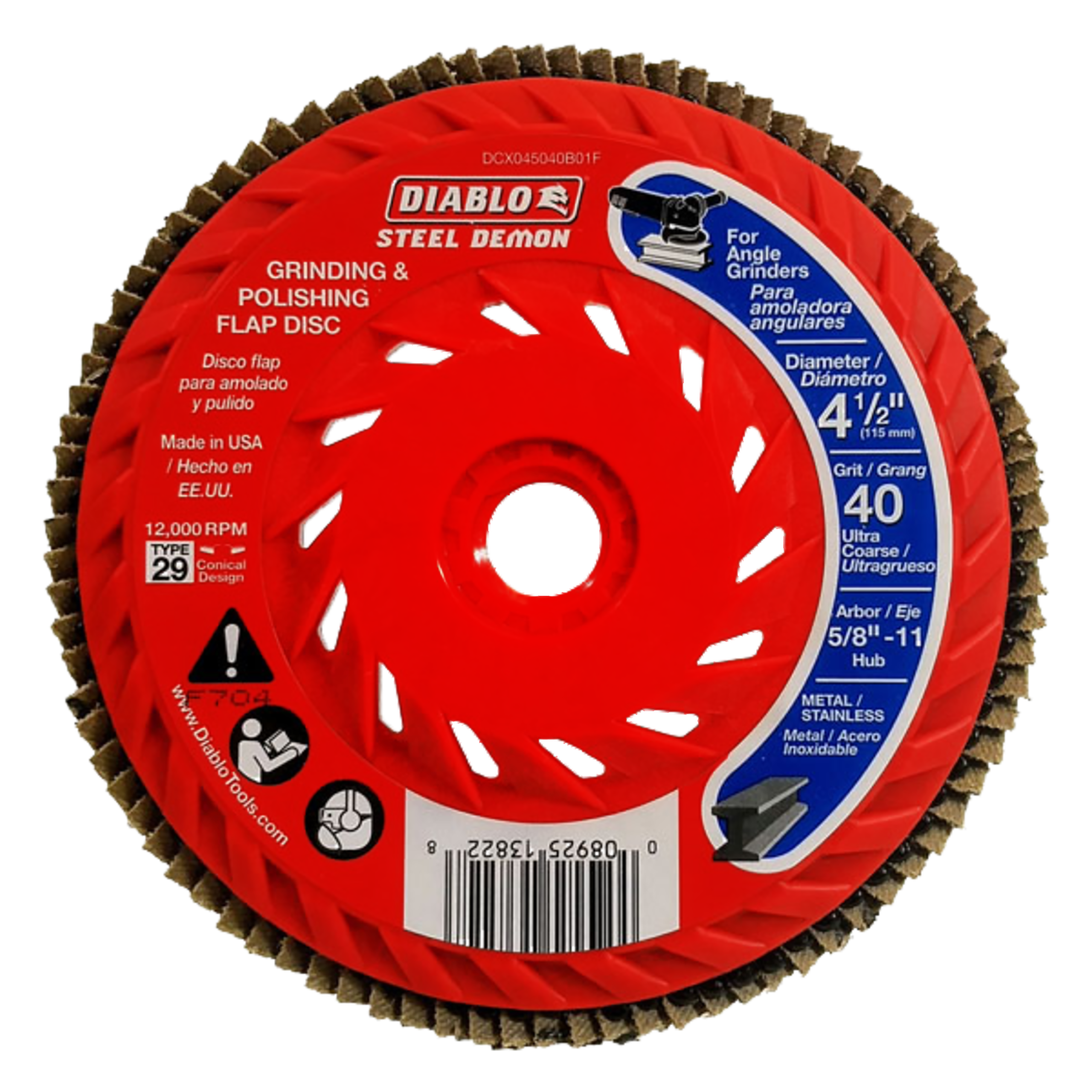 Diablo DCX045040B01F 4-1/2" 40-Grit Steel Demon™ Flap Disc for Metal with Speed Hub