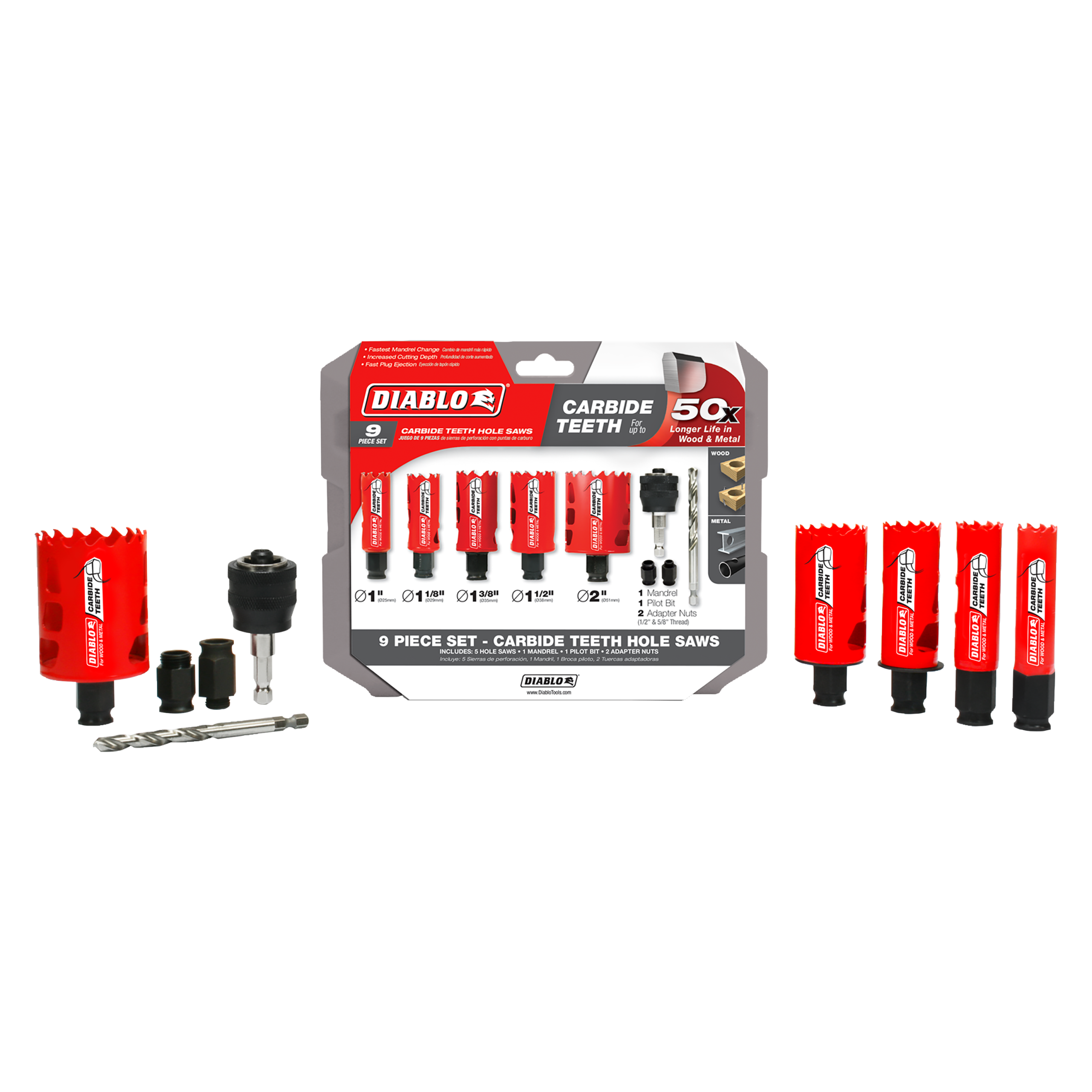 Diablo DHS09SGPCT 9 pc General Purpose Carbide Teeth Hole Saw Set