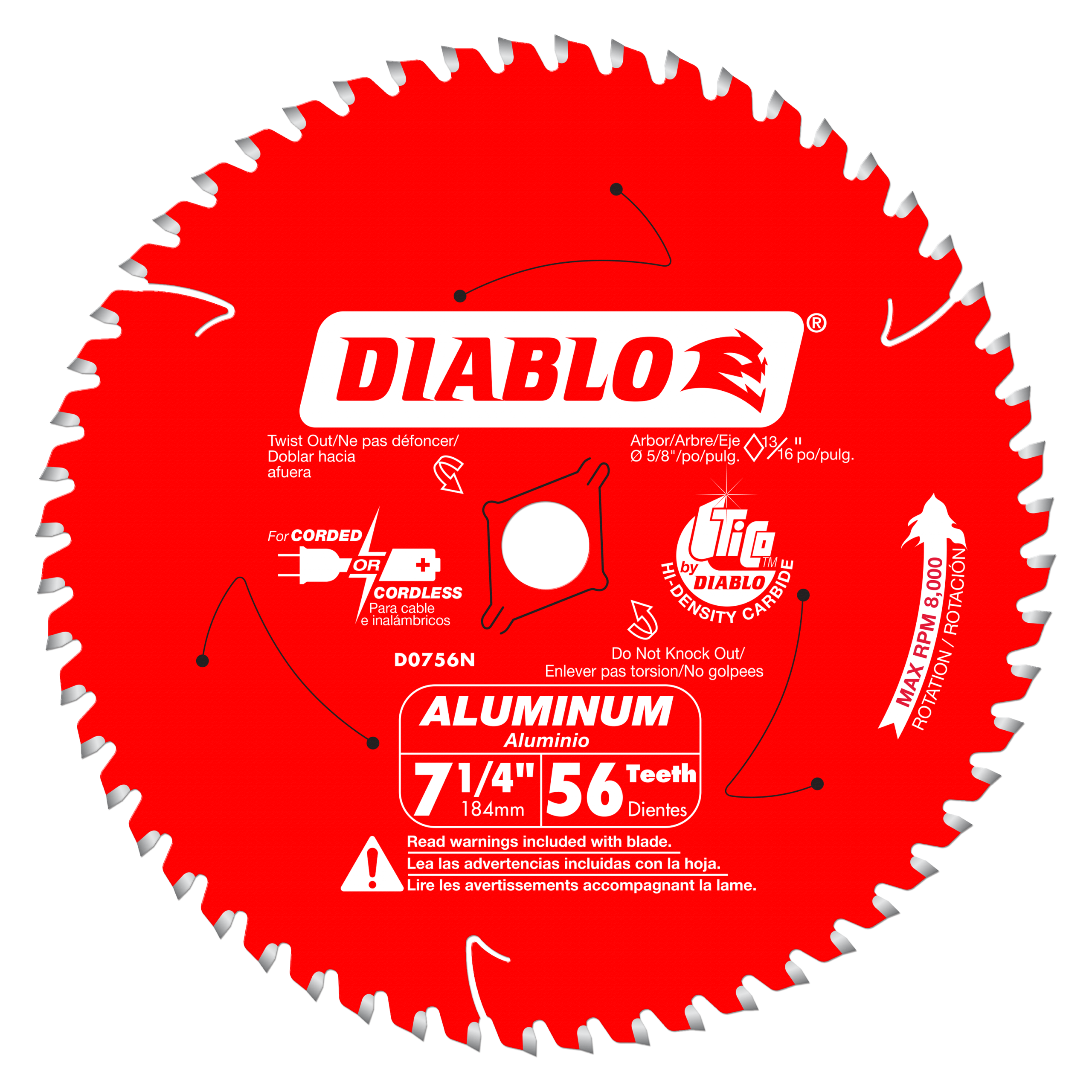 Diablo D0756N 7-1/4" x 56-Teeth Saw Blade for Thick Aluminum