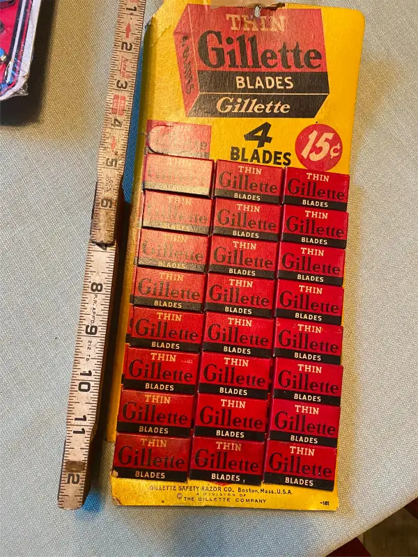 Vtg Thin Gillette Shaving Razor Display Card General Store 1950’s Full Lot Colle