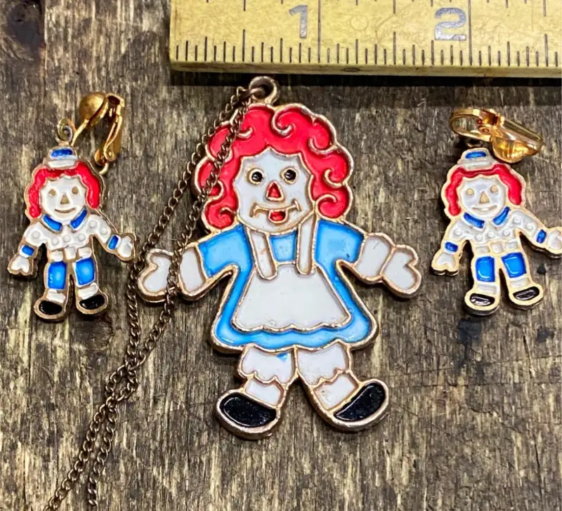 Vtg Raggedy Ann Andy Doll Pin Necklace Jewelry Lot Collectible!