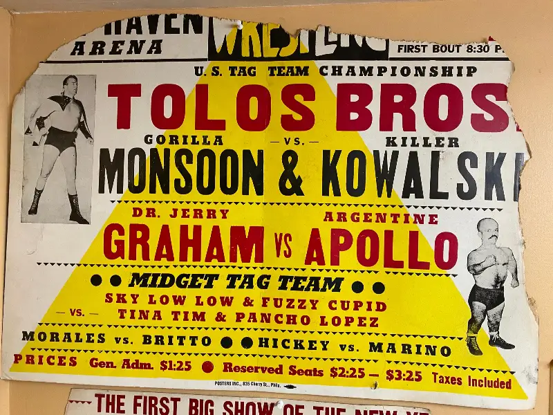 Vtg Wrestling Poster Advertising Sign gorilla monsoon Killer Kowalski 1950’s Tag
