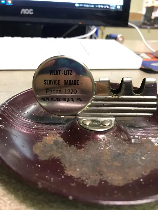 Vtg Used Pilat-Litz Service Garage New Kensington Pa Metal Ashtray