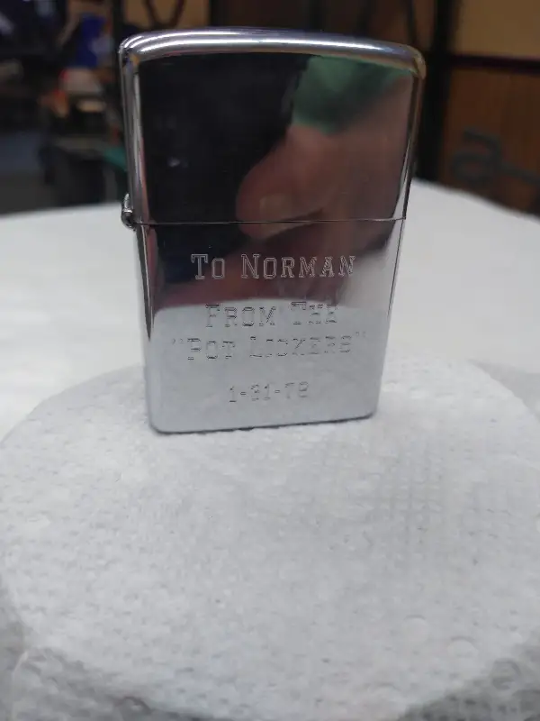 VTG ZIPPO Lighter 1978 Personalized To Norman From The Pot Lickers Nice Snap!