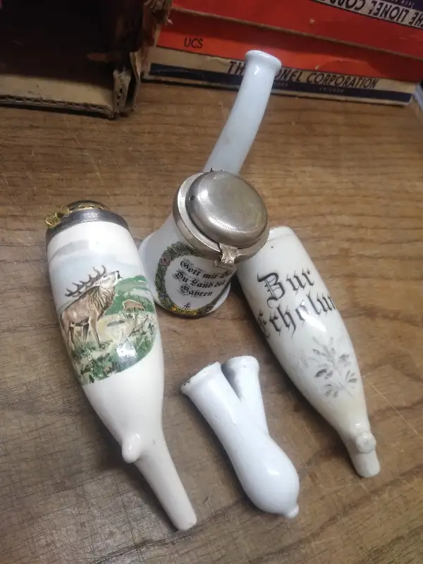 Vtg Porcelain Ceramic Hand Painted Smoking Pipe, Bowls