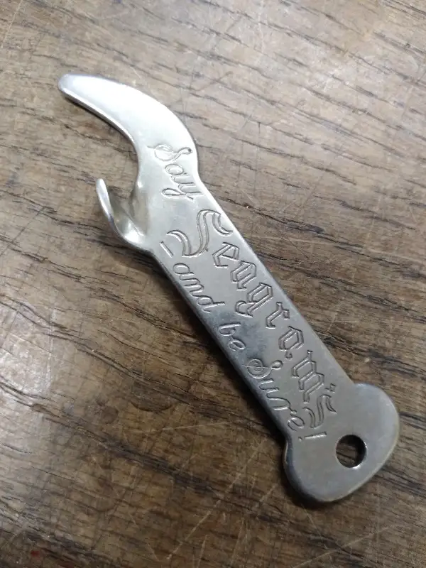 Vtg Say Seagram’s And be Sure Whiskey Metal Beer Bottle Opener Man Cave