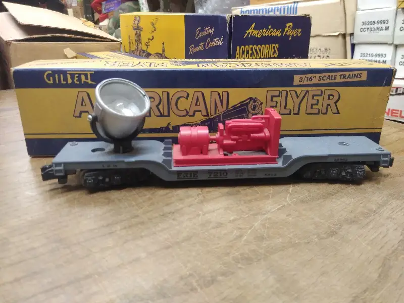 Vtg S Gauge 3/16 Scale American Flyer #7210 12 Wheel Erie Flood Light Train