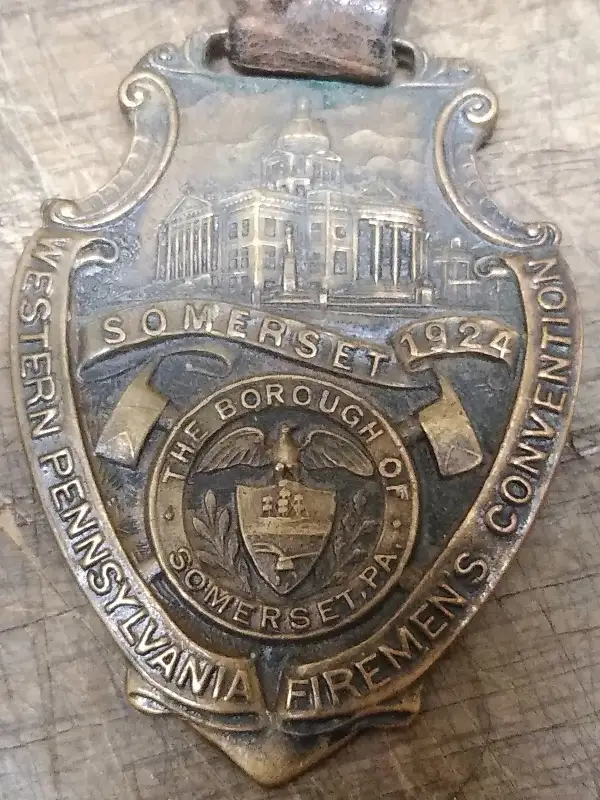 Vtg Western Pennsylvania Fireman’s Convention Watch Fob 1924 Borough Somerset Pa