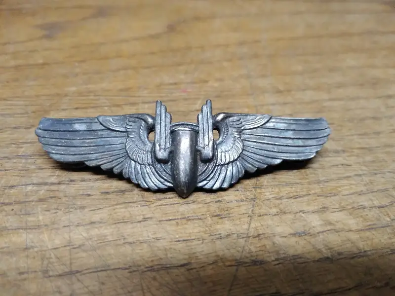 Vtg WW2 US Army Air Force Sterling Silver Wings Badge Pin Fighter Pilot Gunner 3