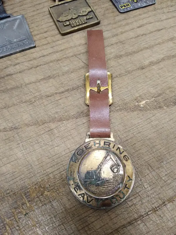 Vtg Watch Fob w/Leather Strap Koehring Heavy Duty Shovel Equipment Advertising