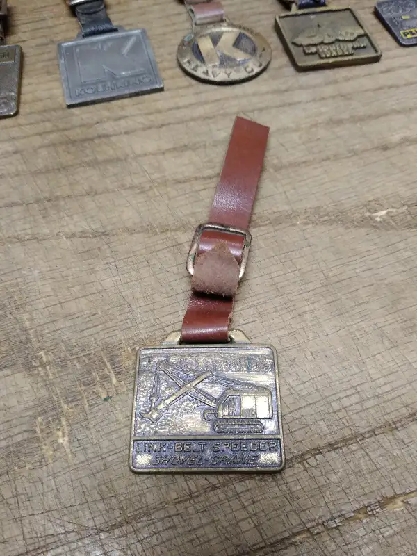 Vtg Watch Fob Leather Strap Link Belt Speeder Shovel Crane Equipment Advertising