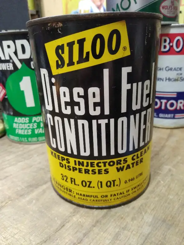 Vtg Siloo Diesel Fuel Conditioner 1 Quart Metal Can Yellow Black Newark NJ