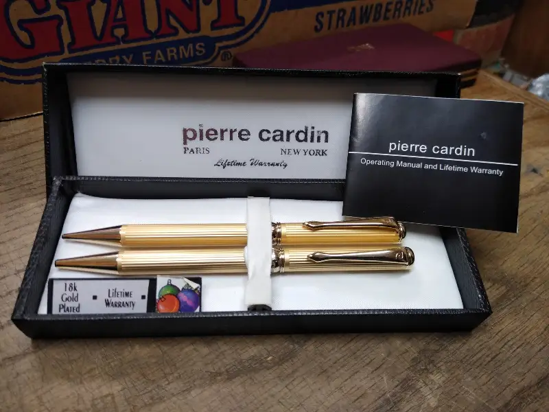 Vtg PIERRE CARDIN 18K Gold Plated Pen & Pencil Set Instructions Original Box!