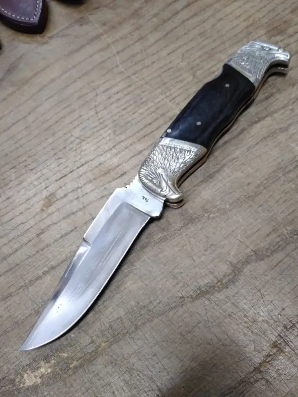 Vtg TAK Folding Pocket Knife Bald Eagle Bolsters 4.5 inch Blade 5 inch Handle