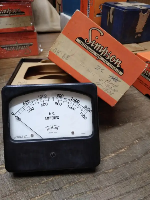 Vtg Triplett DCAmperes Model 420 Panel Meter Gauge 0-3000 0-1500 Box Made USA