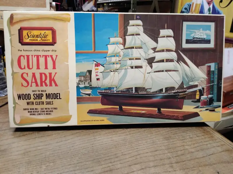 Vtg Scientific CUTTY SARK Wood Ship Model Kit #174 Incomplete w/Instructions Box