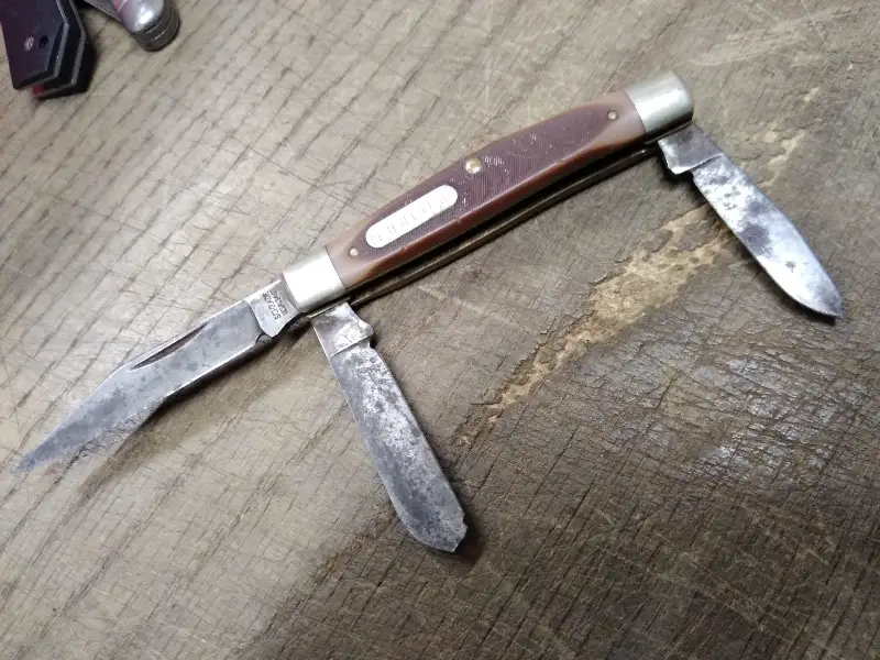 Vtg Schrade USA 340T Old Timer 3 Blade Folding Pocket Knife 2.5″ Blade