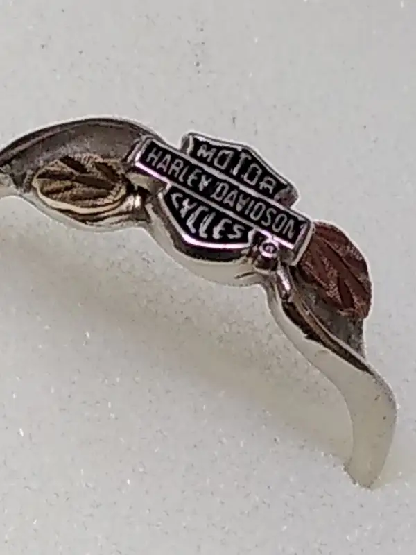 Vtg Women’s 10K White Yellow Rose Gold Ring Harley Davidson Motorcycles Size 6.5