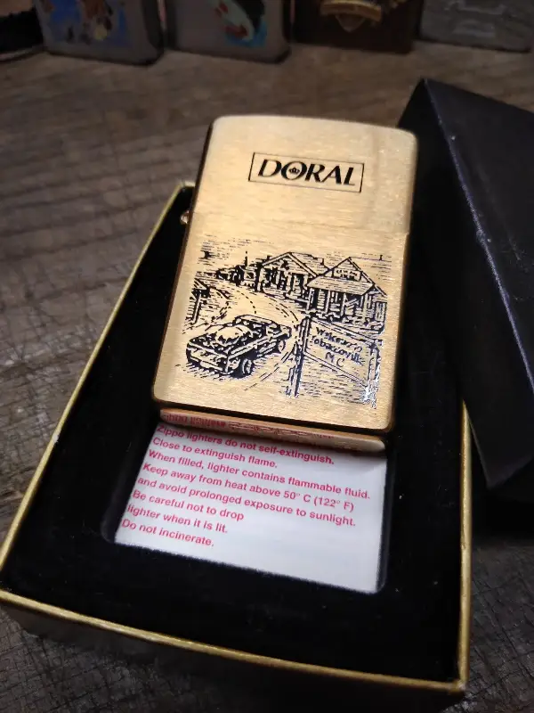 Vtg Unfired 1996 ZIPPO Cigarette Lighter DORAL Welcome To Tobaccoville Brass Box