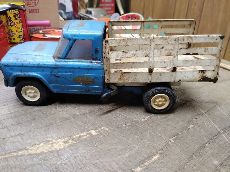 Vtg Tonka 1960’s Stake Bed Pick Up Blue Dump Truck Pressed Steel Made In USA