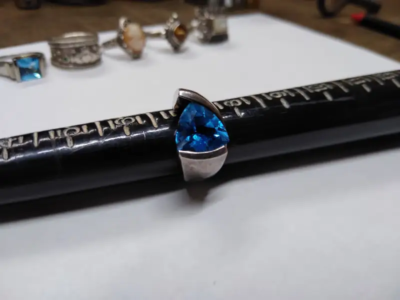 Vtg WV Modernist 925 Sterling Silver London Blue Topaz Stone Ring Size 7.5 Nice!