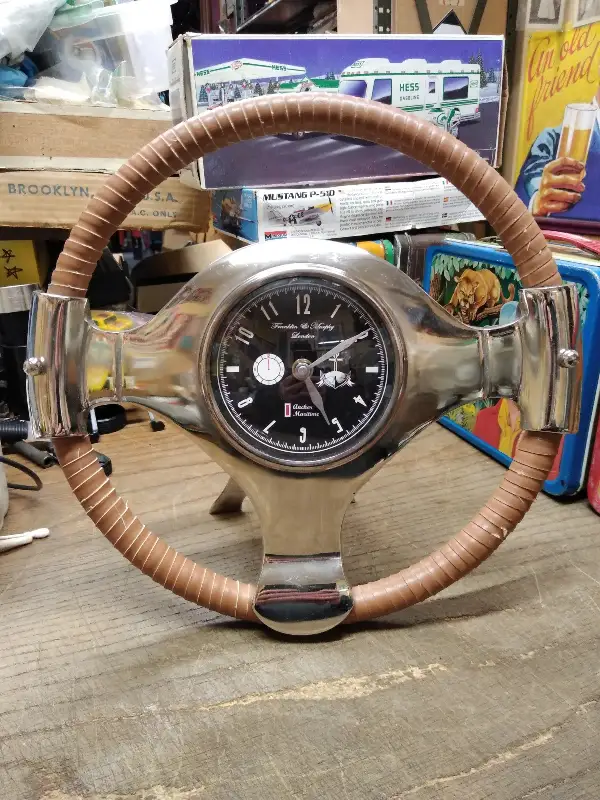 Vtg Steering Wheel Desk Clock Franklin & Murphy London Anchor Maritime Working!